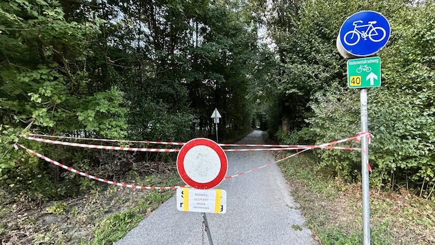 Der Helenentalradweg ist bis auf Weiteres gesperrt. Der Asphalt und auch einige Brücken wurden durch das Hochwasser sehr schlimm beschädigt (Bild: Doris Seebacher)