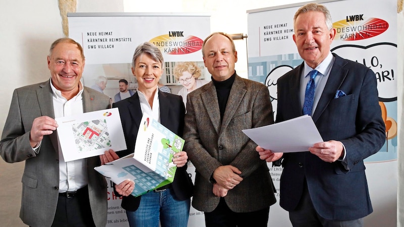 Bürgmeister Josef Kronlechner, LHStv. Gaby Schaunig, und die LWBK-Chefs Wolfgang Ruschitzka und Harald Repar.   (Bild: GERD EGGENBERGER)