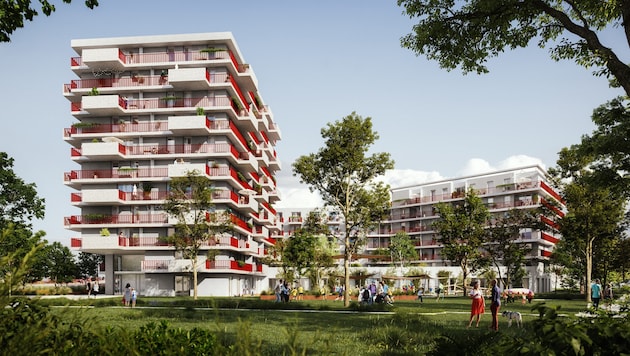 The ground-breaking ceremony for 148 apartments in Donaustadtstraße took place recently. They should be ready in fall 2026. (Bild: Idealsearch)