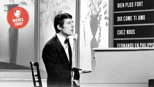 Udo Jürgens during his Song Contest performance in 1966 with "Merci, Chérie". After two "defeats" in the previous years, he actually didn't want to compete in Luxembourg. (Bild: ORF)