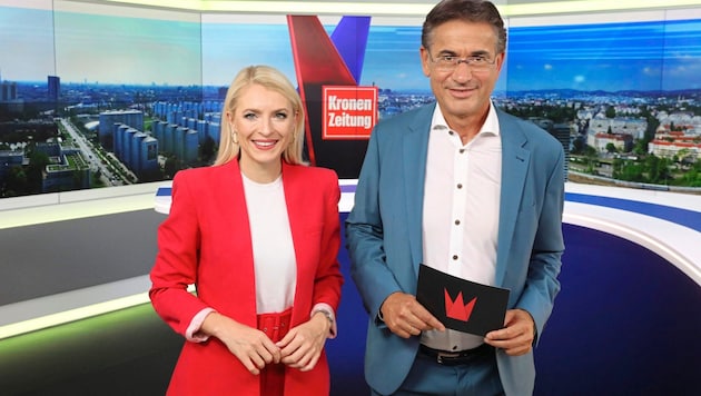 Jana Pasching und Gerhard Koller führen auf krone.tv durch den Wahl-Sonntag. (Bild: Jöchl Martin/Martin Jöchl)