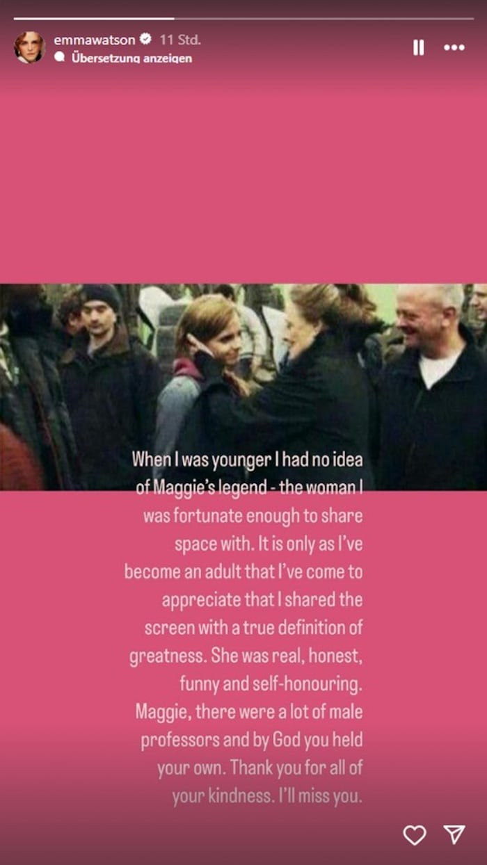 Emma Watson teilte in ihrer Instagram-Story bewegende Abschiedsworte an Maggie Smith.
