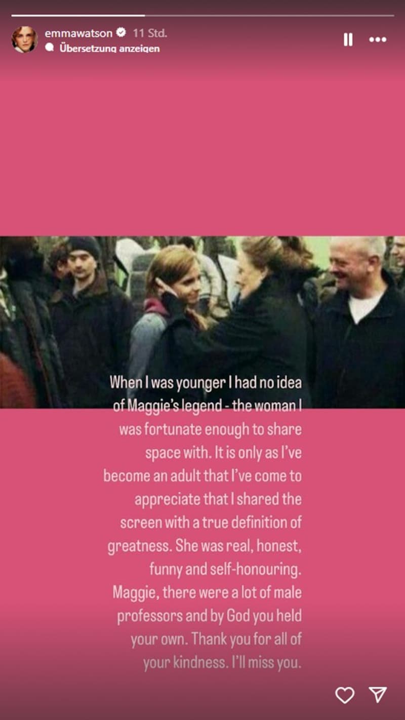 Emma Watson teilte in ihrer Instagram-Story bewegende Abschiedsworte an Maggie Smith. (Bild: instagram.com/emmawatson)