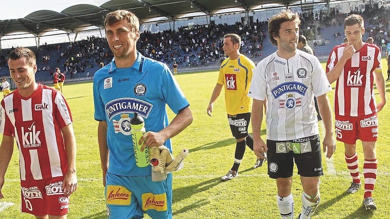 Christian Gratzei and Joachim Standfest have been friends since school, were champions together with Sturm - but today they are rivals. (Bild: Pail Sepp/Kronen Zeitung)