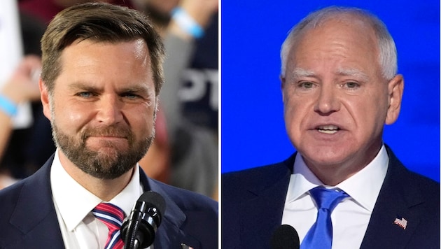 On Wednesday night, the vice presidential candidates JD Vance (Republican) and Tim Walz (Democrat) will debate each other live on CBS. (Bild: picturedesk.com/J. Scott Applewhite / AP / picturedesk.com)