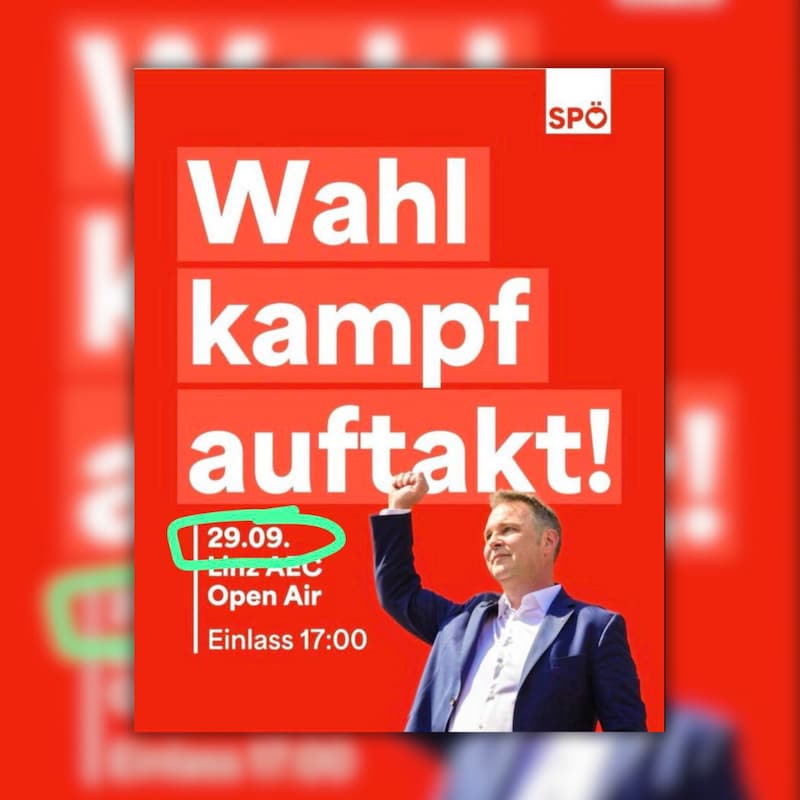 Where there's planing, there's chipping. At the beginning of the election campaign, the SPÖ confused the date of the kick-off with that of election day. (Bild: zVg)