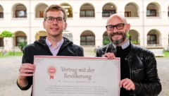 Hoffen auf ein Grundmandat für die KPÖ im Raum Graz: der Grazer Stadtrat Robert Krotzer und der steirische Spitzenkandidat Hanno Wisiak  (Bild: KPÖ Steiermark)