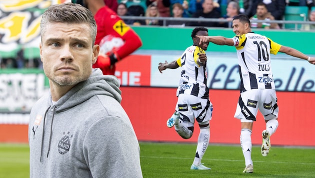 Rapid coach Robert Klauß (left) is annoyed about the draw against LASK. (Bild: APA/TOBIAS STEINMAURER)