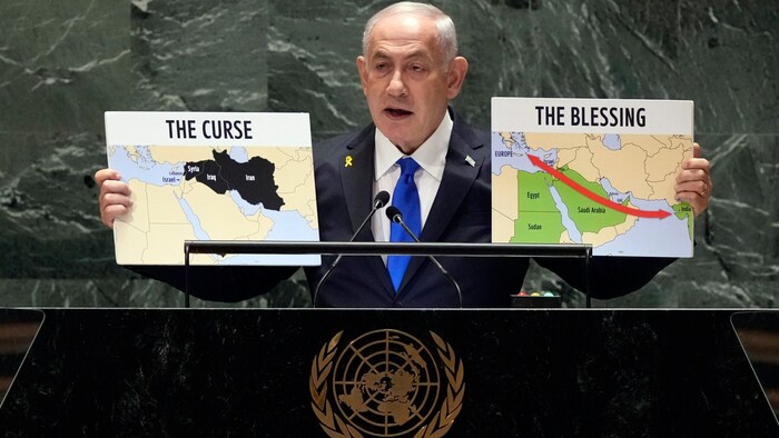 Israeli Prime Minister Benjamin Netanyahu at the United Nations General Assembly on Friday