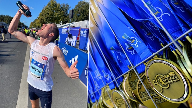 Peter Herzog at the finish in Berlin (Bild: AFP/John MACDOUGALL, zVg)