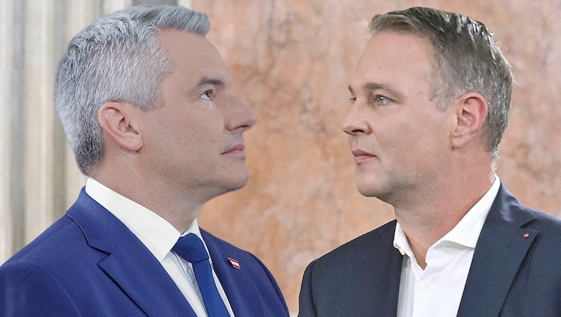 The former Tyrolean governor Herwig Van Staa warns: A coalition with Karl Nehammer and Andreas Babler would have the "stamp of a loser coalition". (Bild: Krone KREATIV, APA, AFP)