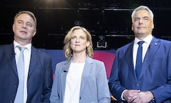 Andreas Babler, Beate Meinl-Reisinger und Karl Nehammer könnten eine „Zuckerlkoalition“ bilden.