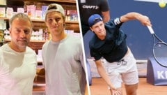 Tennis-Youngster Joel Schwärzler und FC Barcelona-Coach Hansi Flick trafen sich beim Abendessen in der katalanischen Metropole. (Bild: Krone KREATIV/Schwärzler+Flick: zur Verfügung gestellt, Action Kronenzeitung/Christof Birbaumer)