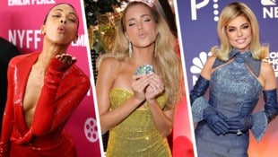 Zoe Saldana, Sylvie Meis und Shania Twain lieben Glitzer! (Bild: Krone KREATIV/Frederic Kern / Action Press / picturedesk.com Getty Images via AFP/GETTY IMAGES/Theo Wargo Getty Images via AFP/Terry Wyatt)