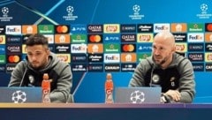 Jusuf Gazibegovic und Coach Christian Ilzer.bei der Pressekonferenz vor dem Heimspiel gegen Club Brügge. (Bild: Pail Sepp)