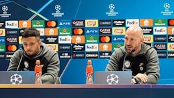 Jusuf Gazibegovic und Coach Christian Ilzer.bei der Pressekonferenz vor dem Heimspiel gegen Club Brügge. (Bild: Pail Sepp)