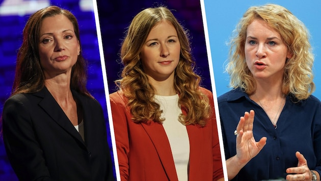 Frauen an der Macht in FPÖ, ÖVP und SPÖ: Susanne Fürst (v. l.), Claudia Plakolm und Eva-Maria Holzleitner.  (Bild: Krone KREATIV/Scharinger (2), SEPA)