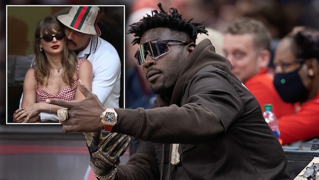 Antonio Brown (right) caused a stir with a tweet about Taylor Swift and Travis Kelce. (Bild: AFP/APA/Getty Images via AFP/GETTY IMAGES/Kevin C. Cox, Photoshop, Photo Press Service)