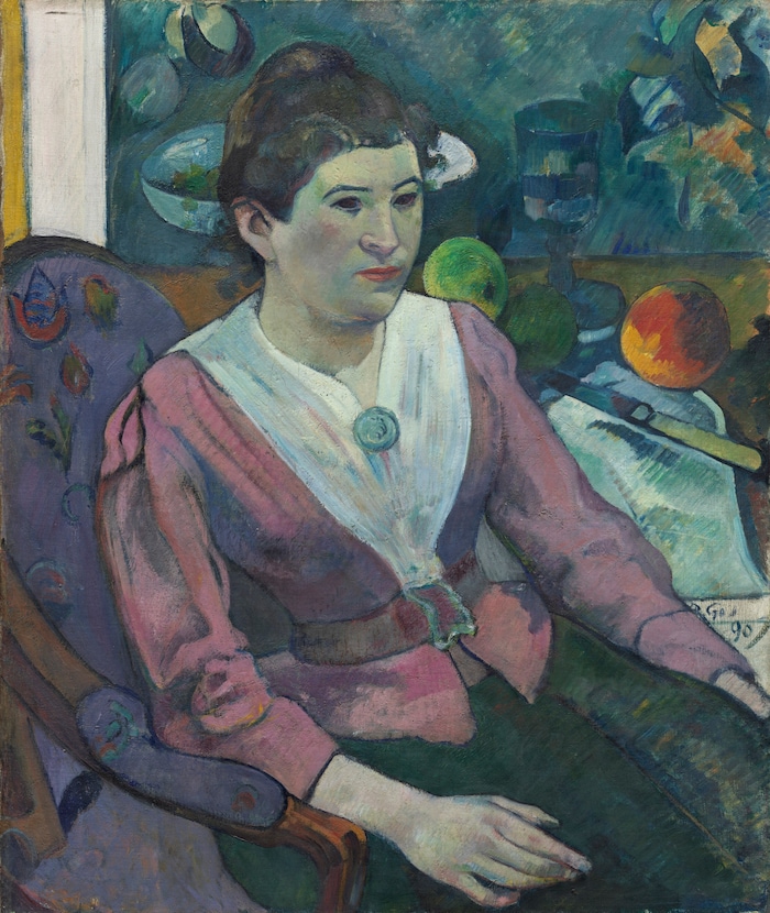 Paul Gauguin, „Frau vor einem Stillleben von Cézanne“, 1890 Öl auf Leinwand 65,3 x 54,9 cm