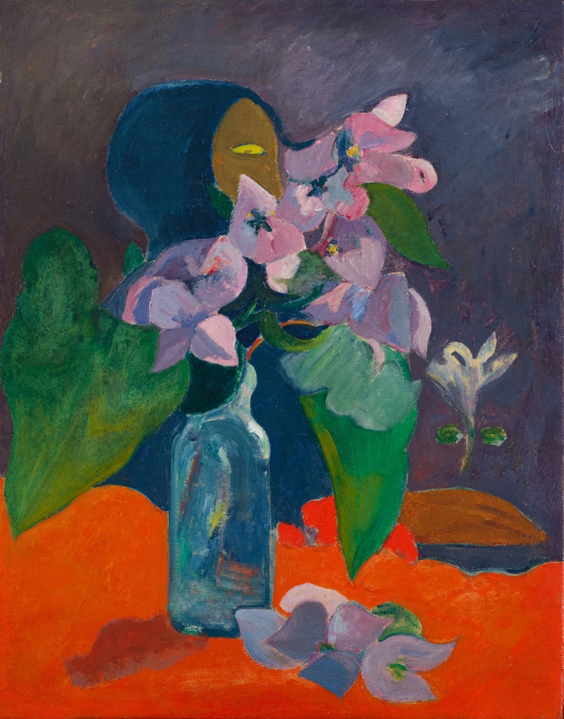 Paul Gauguin, „Stillleben mit Blumen und Idol“, um 1892 Öl auf Leinwand 40,5 x 32 cm   (Bild: © Kunsthaus Zürich Geschenk Walter Haefner, 1995)