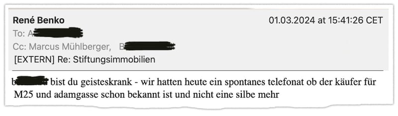 In Rage: Benko beflegelt den Geschäftsführer einer Stiftungs-Tochter. (Bild: Krone KREATIV/zVg)