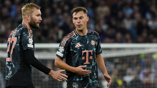 Konrad Laimer (left) and his Bayern have a chance of setting a new record. (Bild: AP ( via APA) Austria Presse Agentur/ASSOCIATED PRESS)