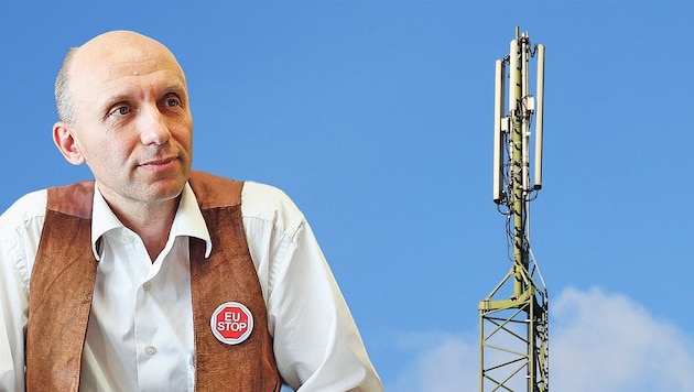 EU opponent Robert Marschall wants to stop the construction of new cell phone masts, among other things. (Bild: Krone KREATIV/Reinhard Holl, Patrick Huber)