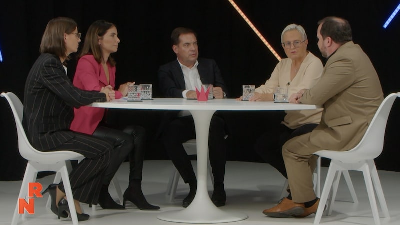 Kommunikationsberaterinnen Heidi Glück, Sonja Kato, die Politikprofessorin Gerda Füricht-Fiegl sowie Meinungsforscher Christoph Haselmayer im „Rainer-Nowak-Talk“. (Bild: krone.tv)