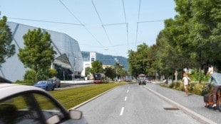 In der Alpenstraße soll der S-Link auf einem begrünten Gleiskörper fahren. (Bild: S-Link)