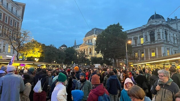 Temporary traffic closures and traffic diversions were set up in the demonstration area in Vienna city center. (Bild: Hannah Tilly)