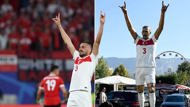 Merih Demiral traf beim 2:1 gegen Österreich doppelt. Jetzt bekam er eine Statue. (Bild: AFP/APA/Ronny HARTMANN, X/TTAgrup)