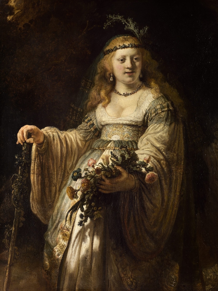 Rembrandts malte 1635 seine Saskia van Uylenburgh in einem arkadischen Kostüm
