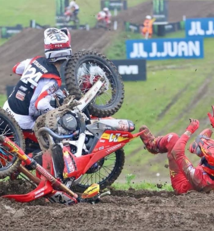 Marcel Stauffer (left, number 24) was lucky.