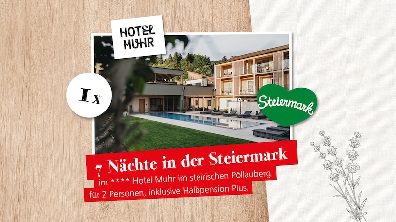 1x 7 nights in Styria at the **** Hotel Muhr in Pöllauberg, Styria, for 2 people, including half board plus. (Bild: SPAR)