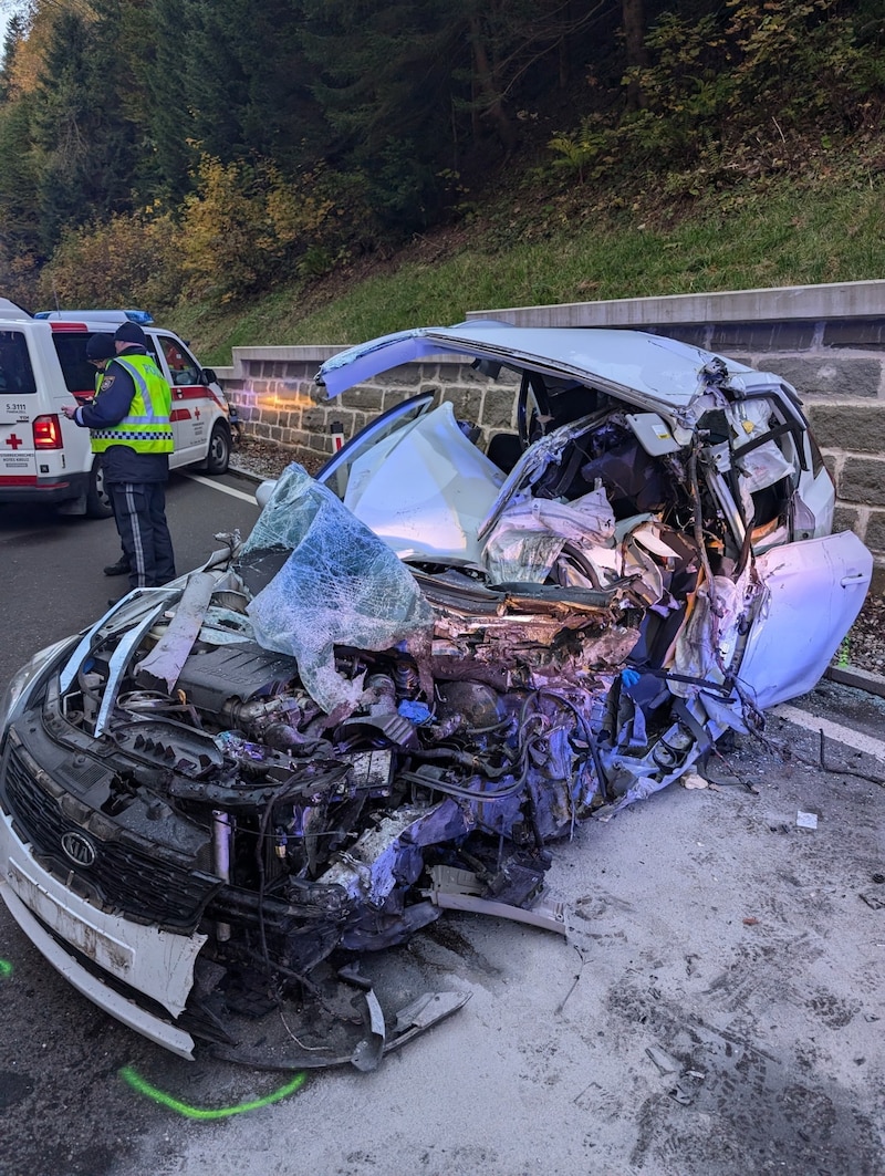 Vom Pkw war nur noch ein Trümmerhaufen übrig. (Bild: Rotes Kreuz Bruck-Mürzzuschlag/Fladl D.)