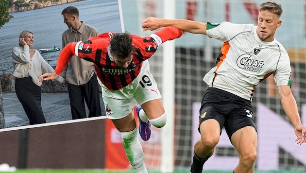 Svoboda (right) is a Serie A starter for Venezia. Michi doesn't hold back against stars like Milan's Hernández either. He is getting married to Ines next summer. (Bild: AP/AP, Instagram)