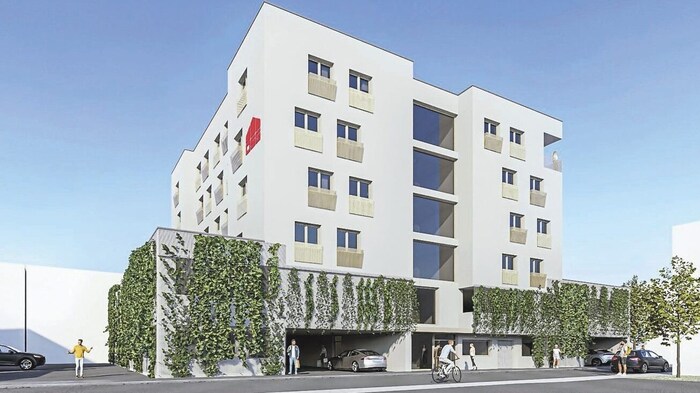Ausnahmegenehmigung 3: Ein Wohnhaus in der Ambrosigasse mit Tiefgarage und Parkdeck.