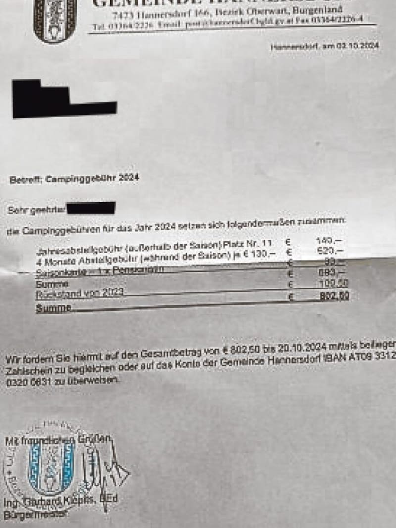 Der Brief der Gemeinde sorgt bei den Campern für Unmut. (Bild: Privat)