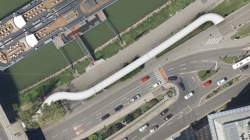 The crosswalk at the 90-degree bend will be removed as soon as the ramp is completed. (Bild: tragwerkstatt Ziviltechniker GmbH)