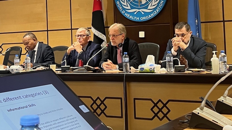 Even in retirement, the Styrian is in demand as a health diplomat in the Middle East - here at a lecture in Jordan. (Bild: Gerald Rockenschaub)