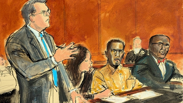 Sean "Diddy" Combs appeared in court in brown prisoner clothing. It has now been set: His trial is due to start in May. (Bild: APA/Elizabeth Williams via AP)