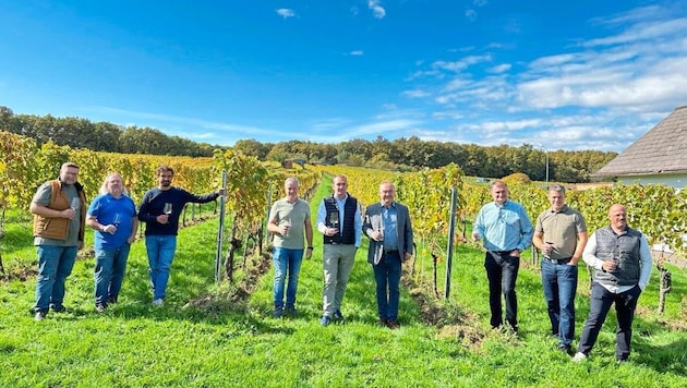 Die Eisenberg-DAC-Winzer mit Herbert Oschep, Obmann Wein Burgenland. (Bild: Christian Schulter)