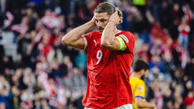 Marcel Sabitzer celebrates after scoring to make it 3-0 against Kazakhstan. (Bild: Urbantschitsch Mario/Mario Urbantschitsch)