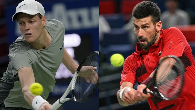 Jannik Sinner, Novak Djokovic (Bild: Associated Press; APA/AFP/HECTOR RETAMAL)