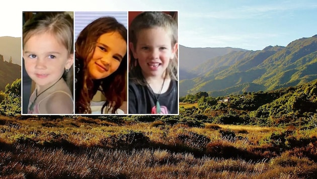 Jayda (11), Maverick (9) und Ember (8) sollen seit drei Jahren mit ihrem Vater in der Wildnis von Neuseeland leben. (Bild: Krone KREATIV/Smaks K/stock.adobe.com, NZ Police)