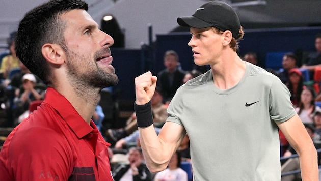 Jannik Sinner (right) defeats Novak Djokovic in the Shanghai final. (Bild: AFP/HECTOR RETAMA, AP/Andy Wong)