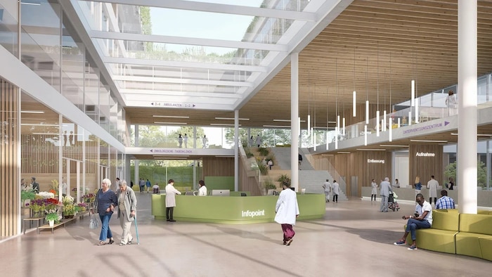 Ein zentraler „Infopoint“ bildet das Herzstück der großen Halle als Ankunftspunkt im geplanten ...