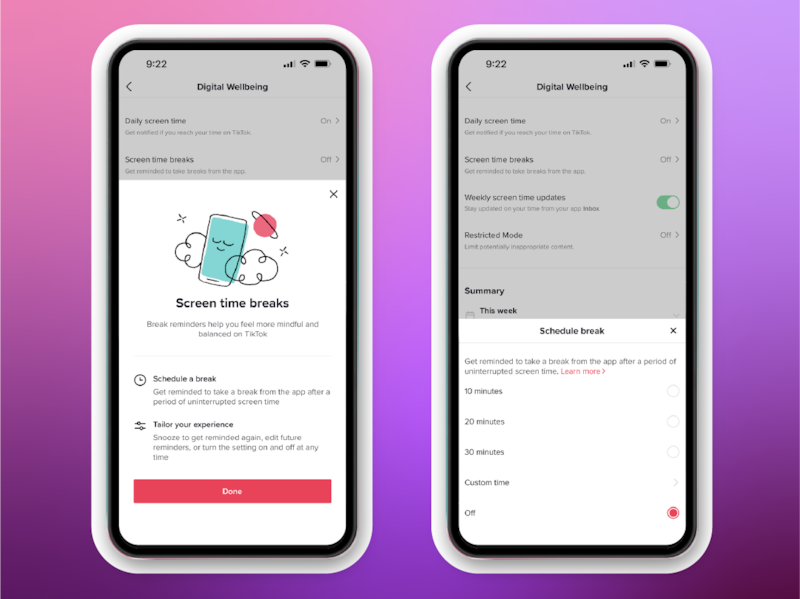 Regular breaks can be scheduled in the app's "Digital Wellbeing" settings, but these are rarely used. (Bild: TikTok)