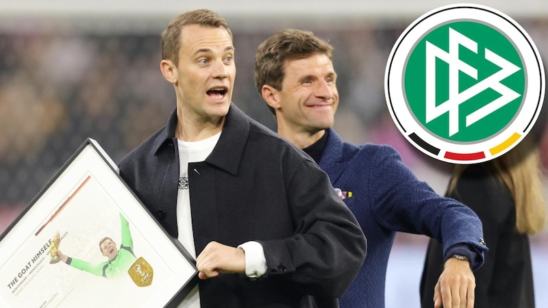 Manuel Neuer (li.) und Thomas Müller wurden verabschiedet. (Bild: AFP/SID)