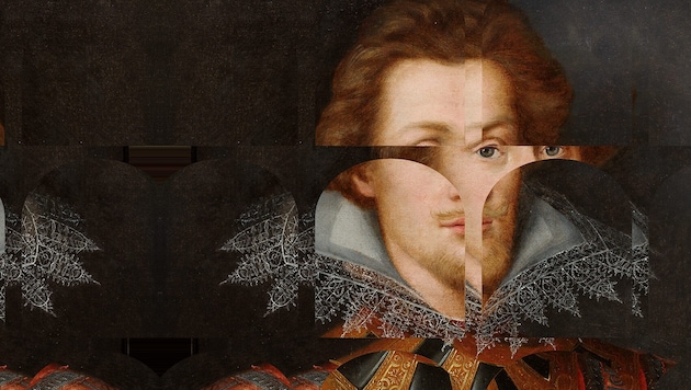 Fürst Hans Ulrich von Eggenberg (1568-1634) dient – von Alexander Kada verfremdet – als Sujet der Steiermark Schau 2025 im Grazer Schloss Eggenberg. (Bild: UMJ/Kadadesign)